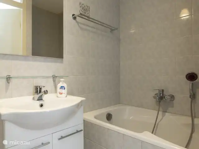 Badkamer beneden met bad, toilet en wastafel